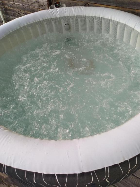 Cabin with a tree house on a buffalo farm .